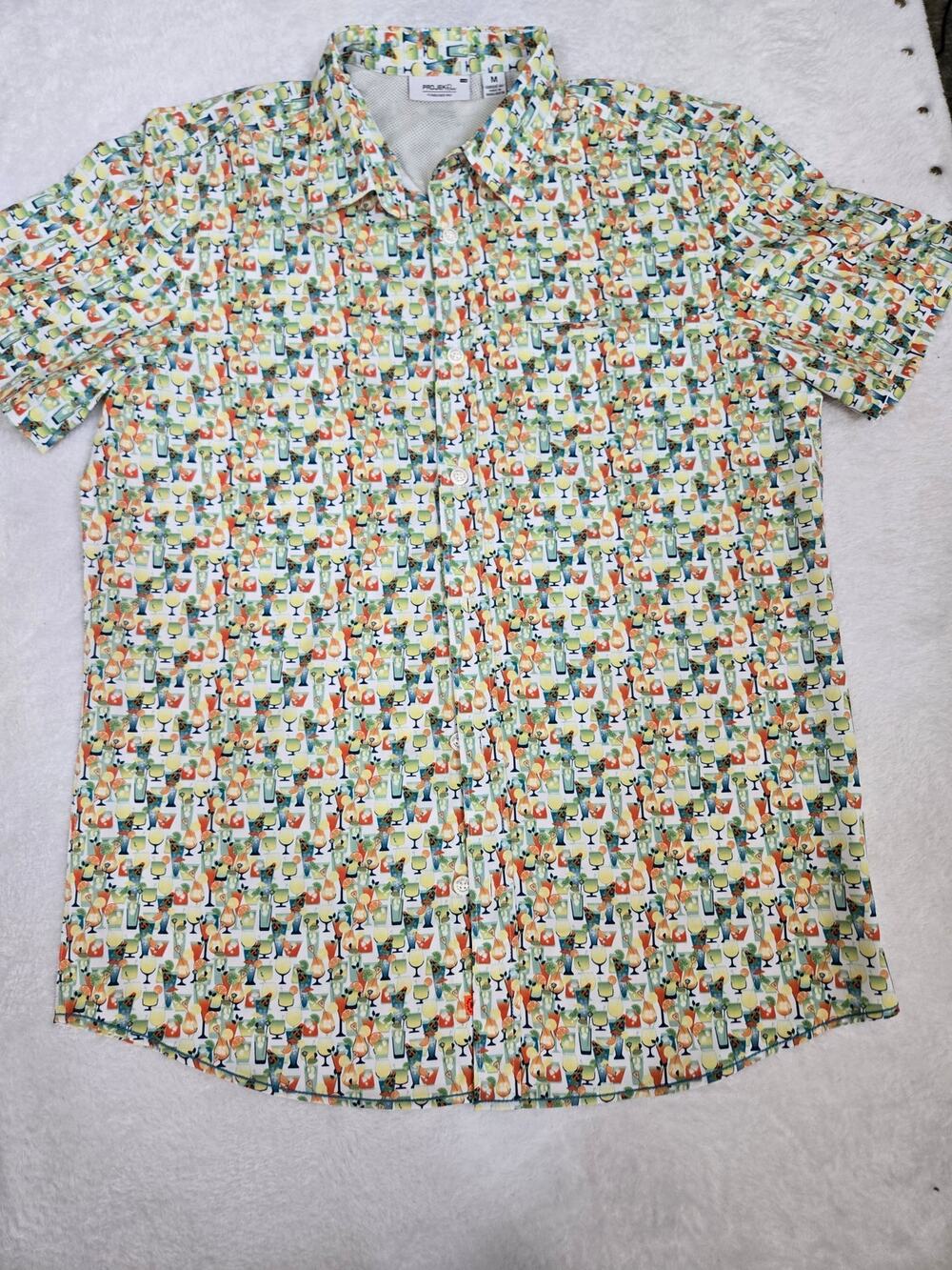Projek Raw Sunset Lounge Cocktail Print Shirt Mens Medium Short Sleeve